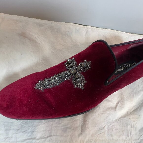 Dolce & Gabanna Burgundy Velvet and Rhinestone Cross Loafer Men\'s 10 main image 9